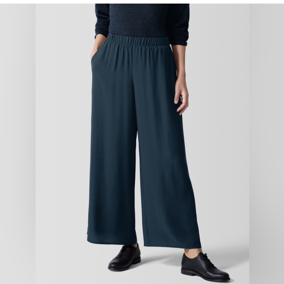 Nwt Eileen Fisher Silk Georgette Crepe Wide-Leg Pant
